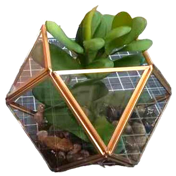 Set of (2) 5" x 4" Artificial Succulent Plant with Brass Terrarium - Opalhouse - Picture 6 of 8